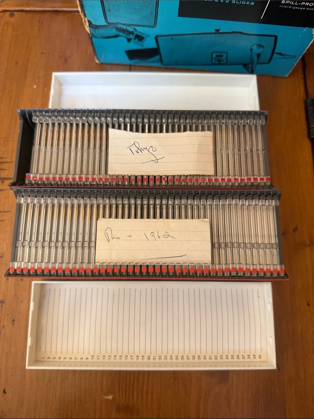 2 Vintage 60s Bell & Howell Slide Trays with Rio & Tokyo Slides